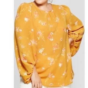 Ava & Viv Marigold and Floral Balloon Sleeve Top